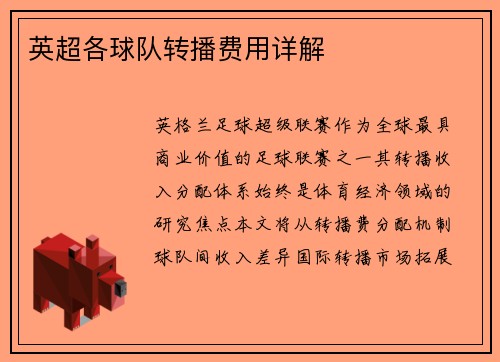 英超各球队转播费用详解
